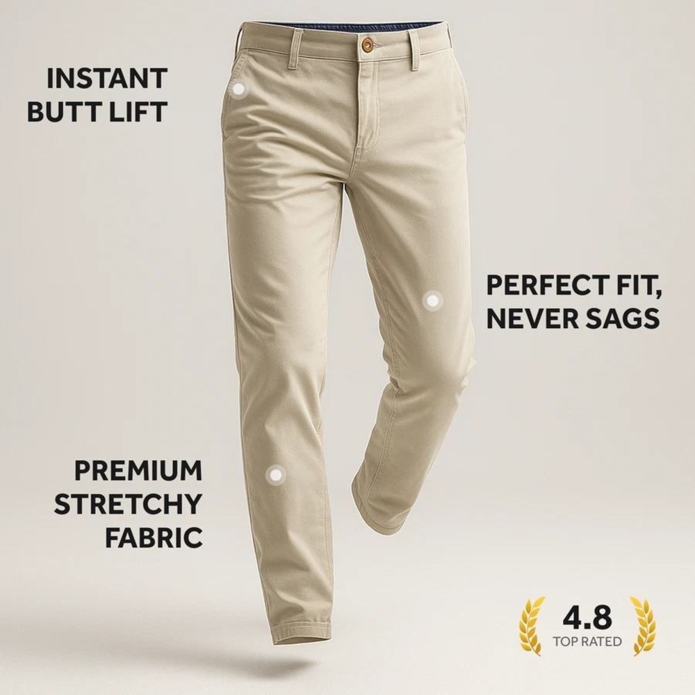 Perk Pants Mens 42x30 Slim Fit Stretch Feel Good Chino Light Khaki Casual Career